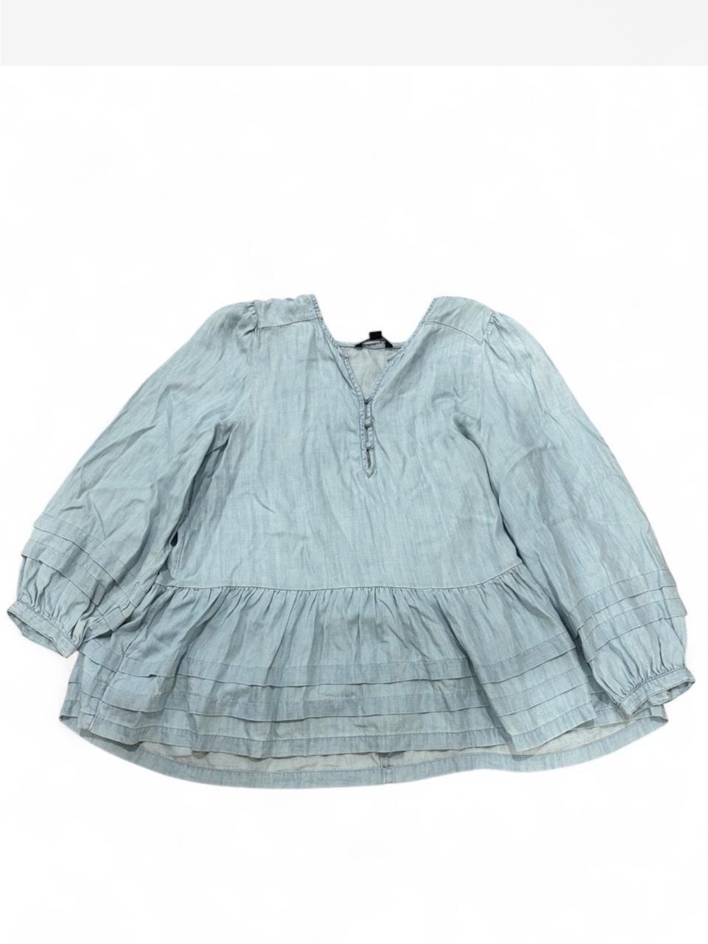 American Eagle Outfitters Light Blue Peasant Ruffle Hem Blouse
